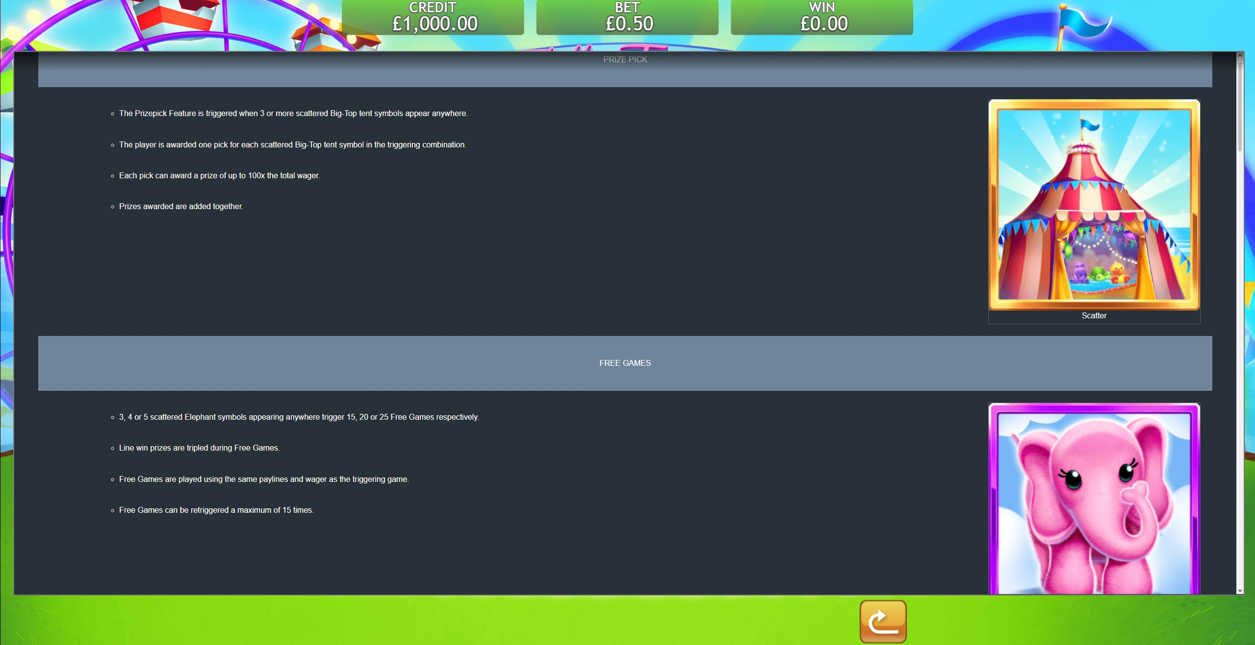 Fluffy Fairground Prize Pick and Free Games rules