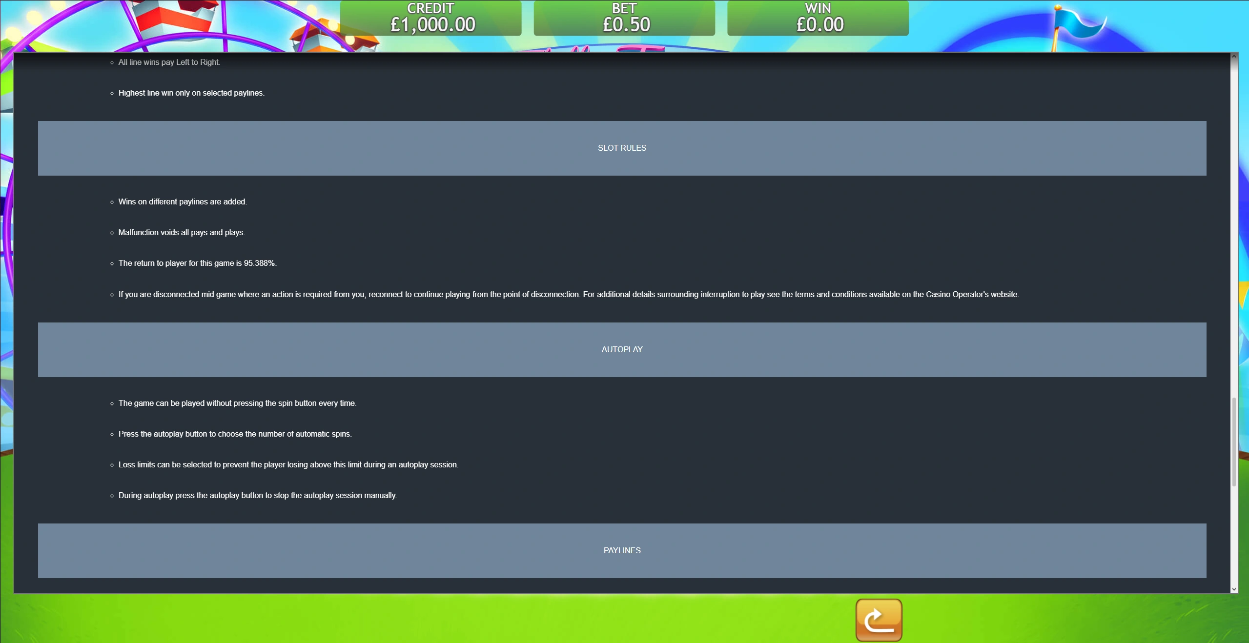 Fluffy Fairground slot rules and autoplay