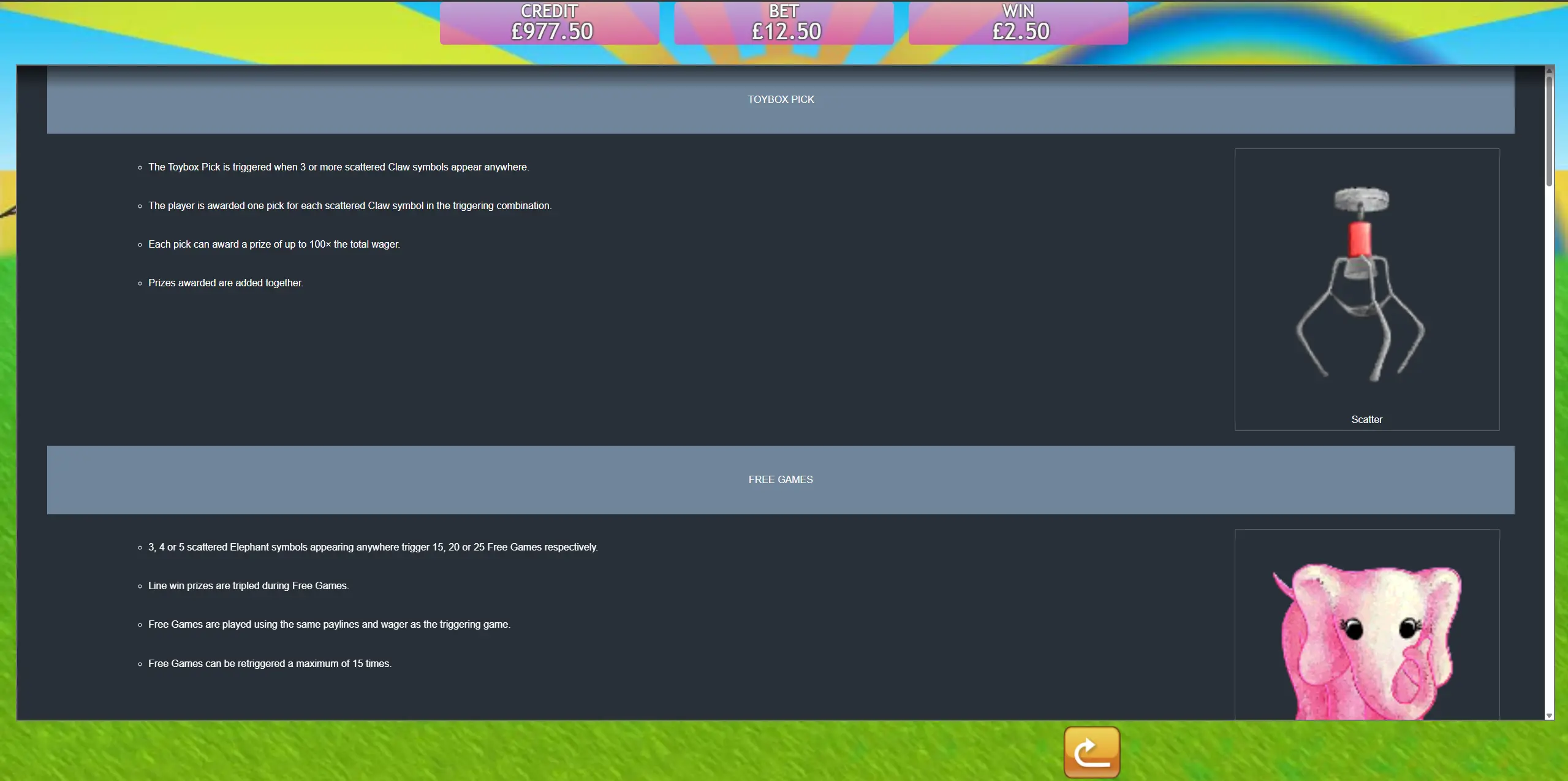 Fluffy Favourites Toybox Pick and Free Games bonus rules