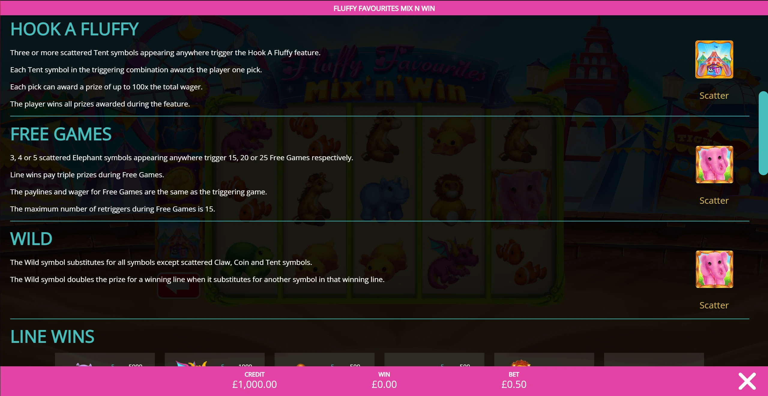 Mix N Win wild scatter and free games