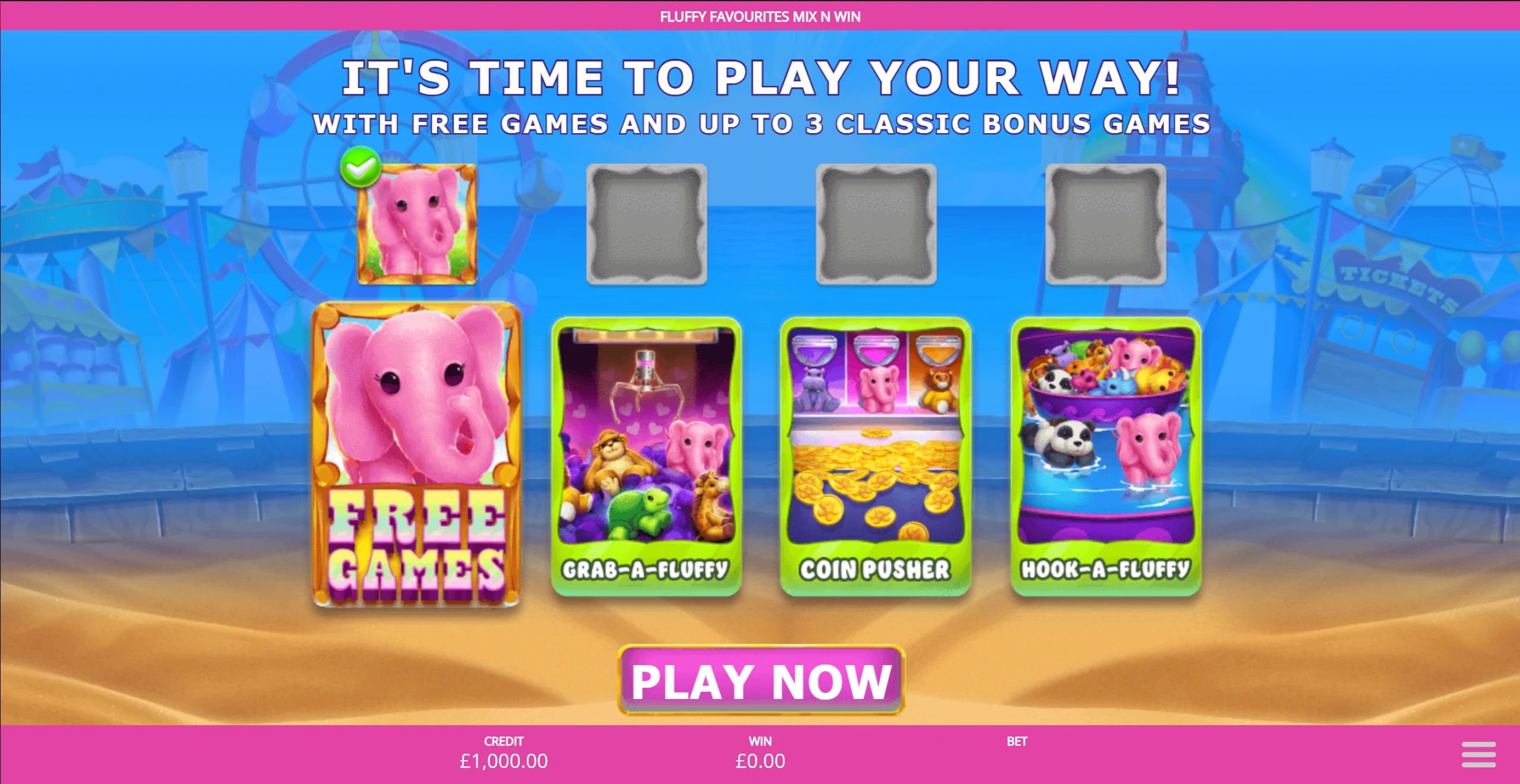 Mix N Win configuration screen