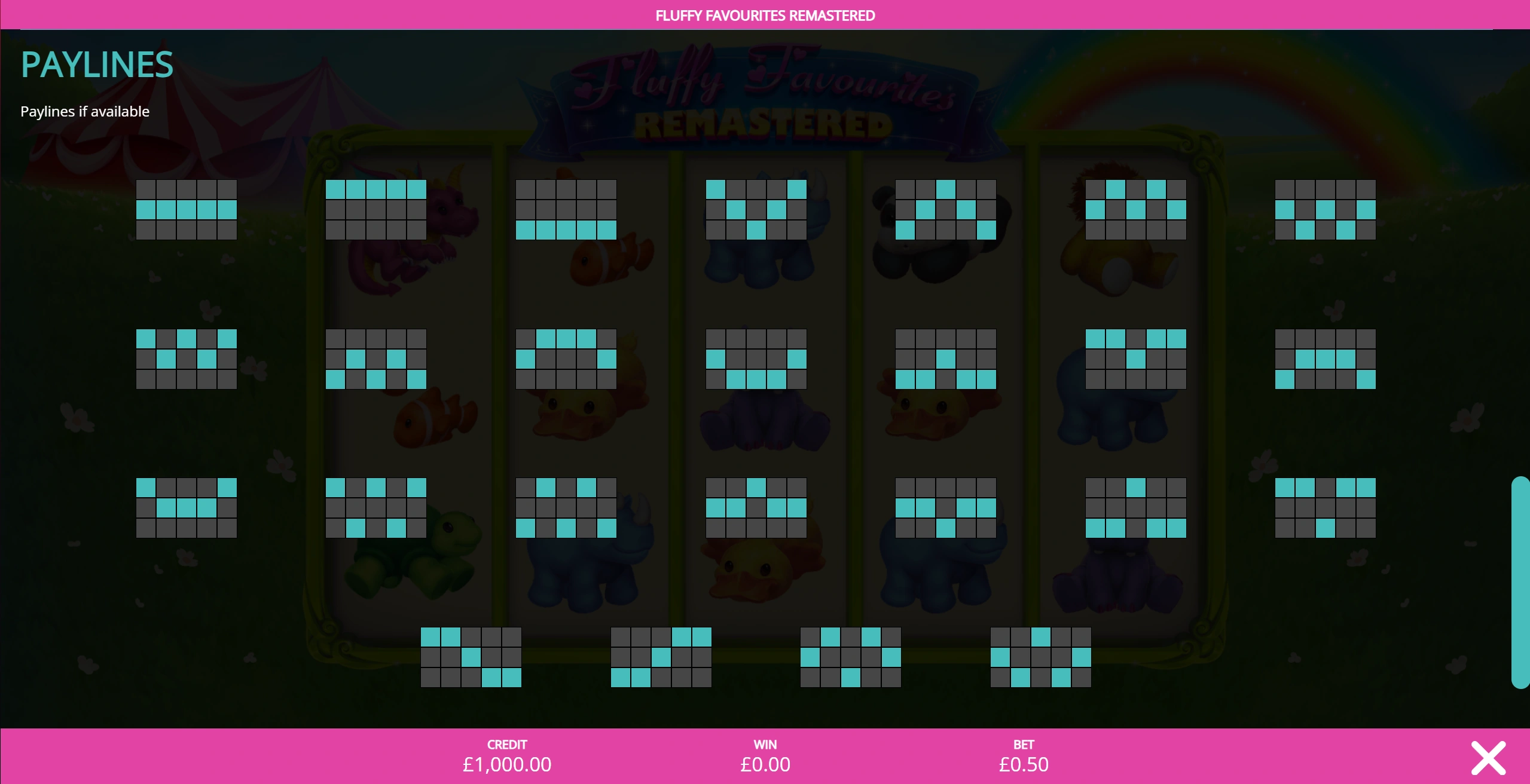 Fluffy Favorites Remastered 25 paylines diagram