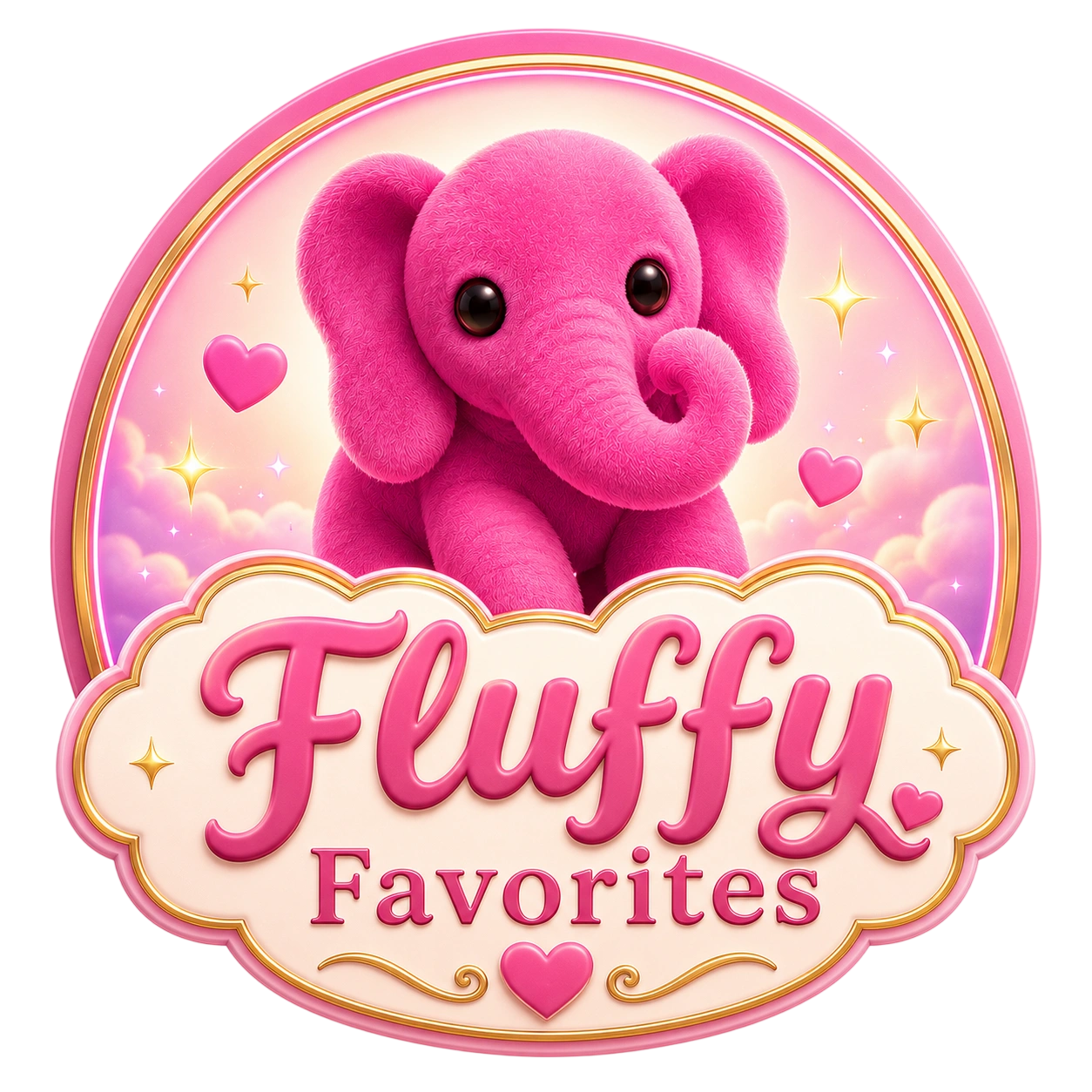 Fluffy Favourites plush pink elephant brand logo